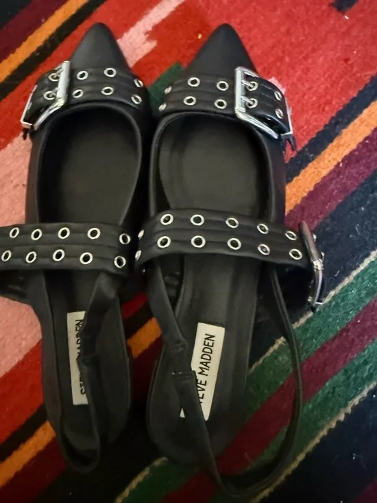 Steve Madden Black Buckle Leather Flats - Picture 4 of 5